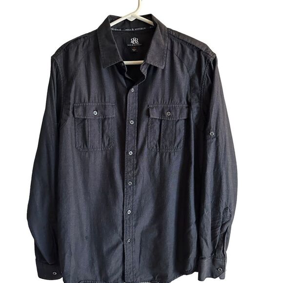 Rock and Republic Men's Button Down Black Shirt Med - Picture 2 of 9